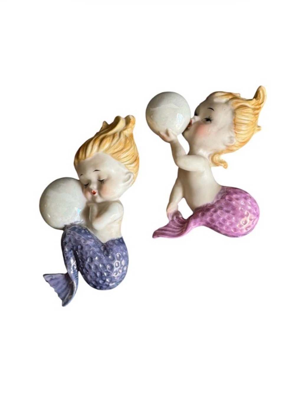 Vintage Norcrest Mermaid Bubble Wall Plaque Pink Purple Baby RARE 1950s Retro